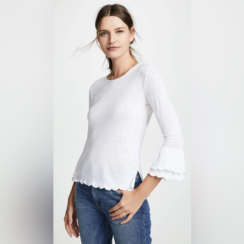 FRAME Scalloped Bell Sleeve Linen Top